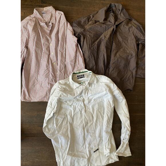 Lot Of 3 Claiborne Old Navy Ecko Mens Long Sleeve Button Front Shirt XL Brown - Picture 1 of 12